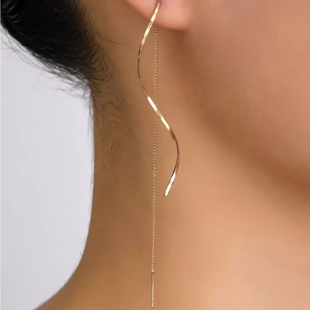 NEW Anthropologie Elegant Gold Drop Tassel Dangling Spiral Earrings